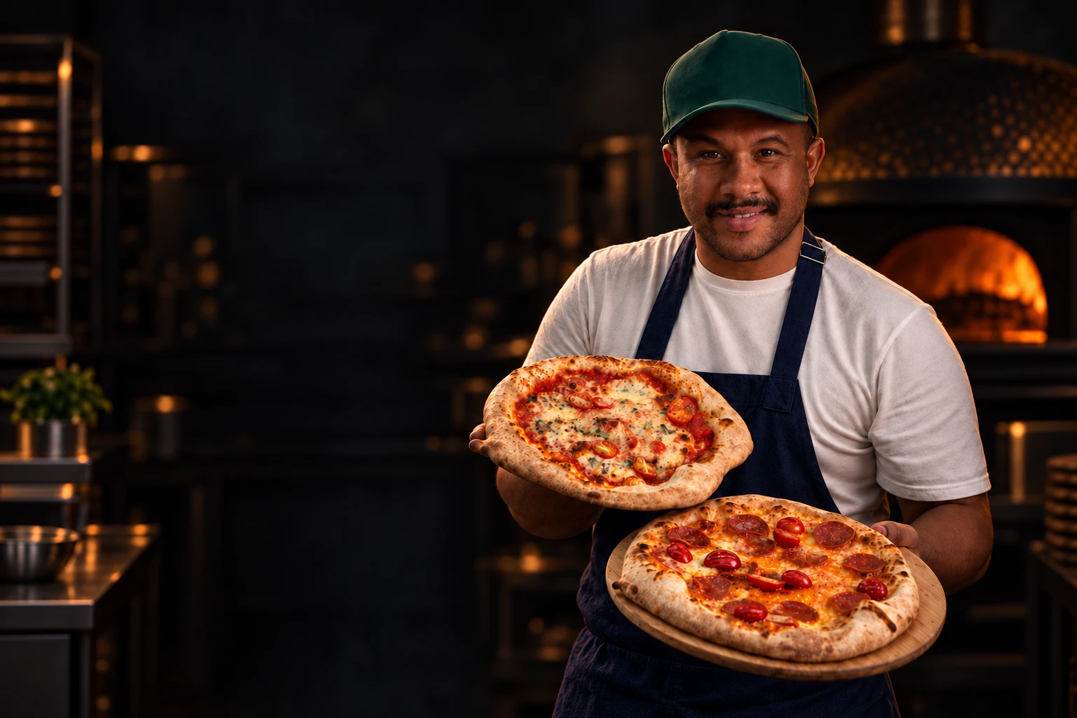 Joe Lima com pizzas artesanais